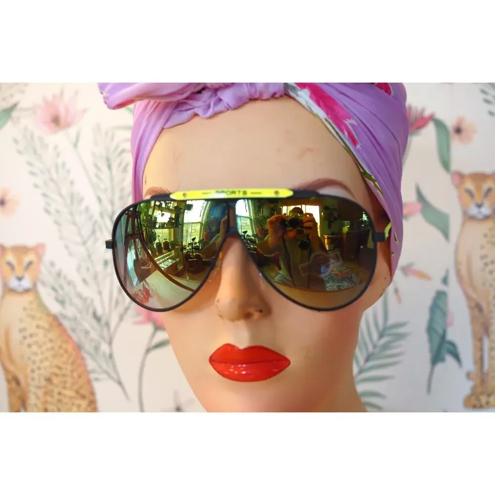 Vintage Aviator Sunglasses 1980s Taiwan NOS Multicolor Rave Party Retro Sporty